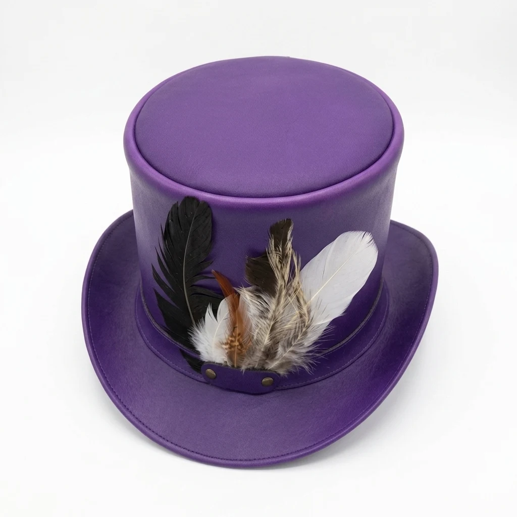 Purple Leather Top Hat with Feathers - view 3